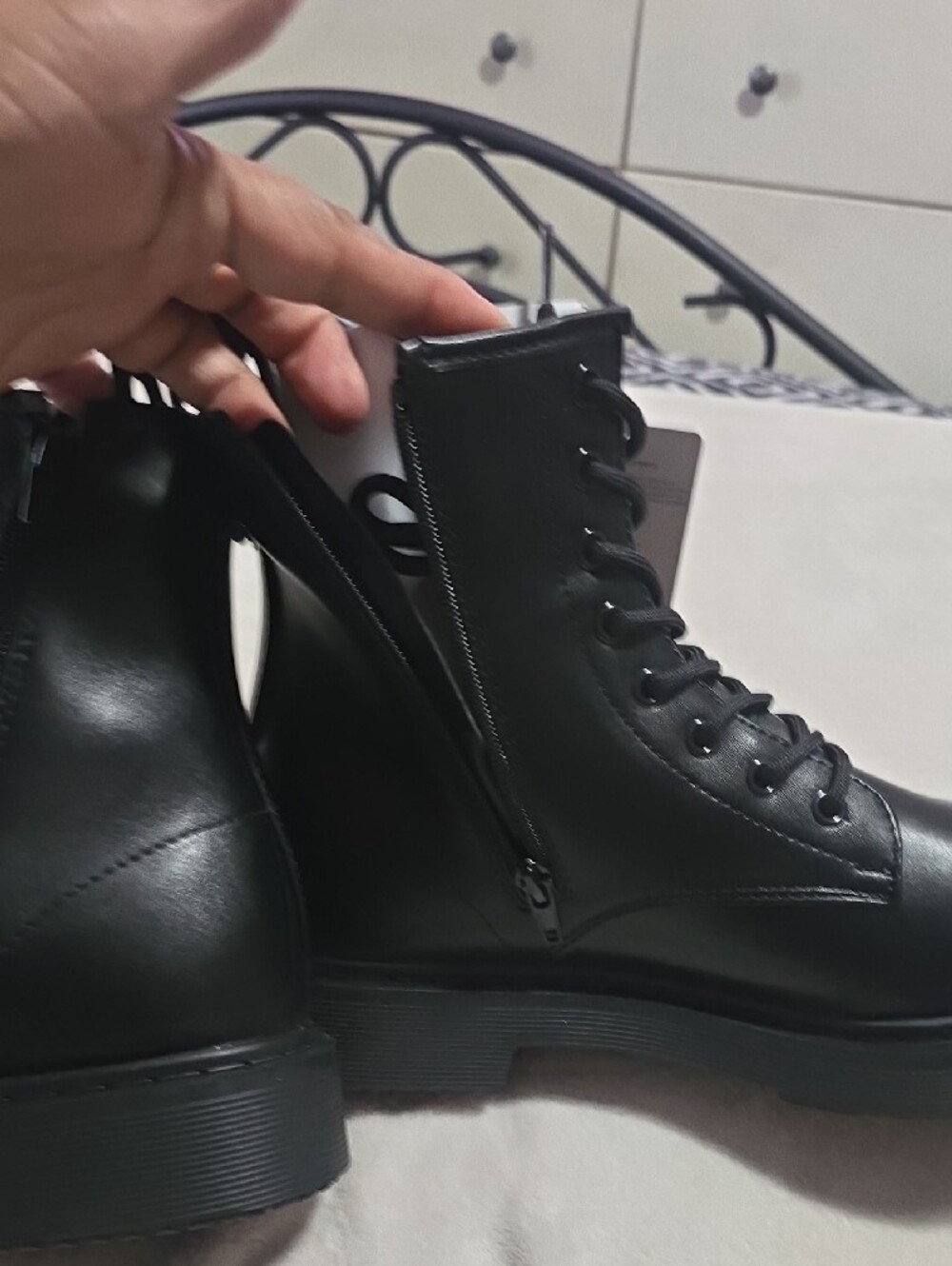 TredSafe Women's Black Lace-Up Combat Boots - Picture 4 of 7